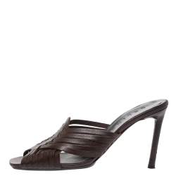 Pre Owned Celine Dark Brown Leather Vintage Strappy Slide Sandals Size 39