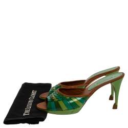 Pre Owned Celine Green Patent And Leather Trim Scalloped Open Toe Sandals Size 40