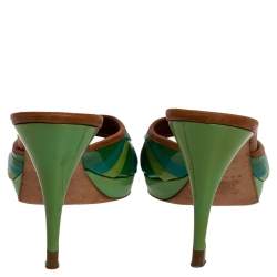 Pre Owned Celine Green Patent And Leather Trim Scalloped Open Toe Sandals Size 40