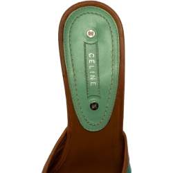 Pre Owned Celine Green Patent And Leather Trim Scalloped Open Toe Sandals Size 40