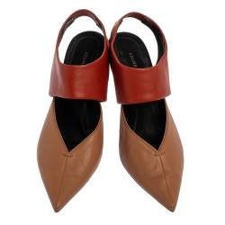 Pre Owned Celine Beige/Brown Leather Slingback Pointed Toe Sandals Size 37