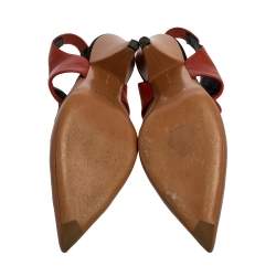 Pre Owned Celine Beige/Brown Leather Slingback Pointed Toe Sandals Size 37