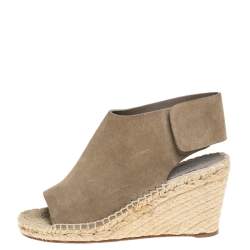 Celine Grey Suede Open Toe Espadrilles Wedge Sandals Size 37