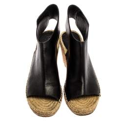 Celine Black Leather Open Toe Espadrilles Wedge Sandals Size 37