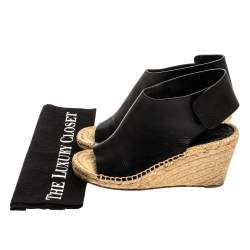 Celine Black Leather Open Toe Espadrilles Wedge Sandals Size 37