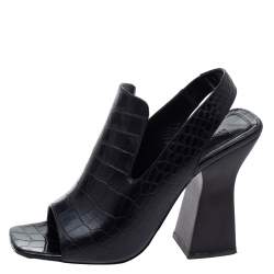Pre Owned Celine Black Croc Embossed Leather Slingback Open Toe Sandals Size 38