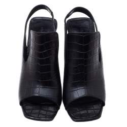 Pre Owned Celine Black Croc Embossed Leather Slingback Open Toe Sandals Size 38