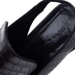Pre Owned Celine Black Croc Embossed Leather Slingback Open Toe Sandals Size 38