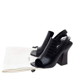 Pre Owned Celine Black Croc Embossed Leather Slingback Open Toe Sandals Size 38