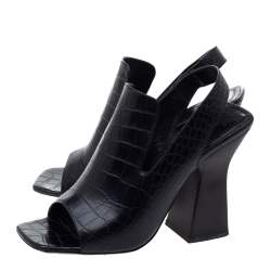 Pre Owned Celine Black Croc Embossed Leather Slingback Open Toe Sandals Size 38