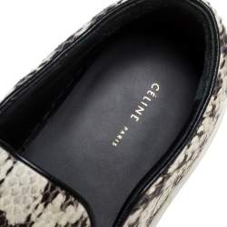 Pre Owned Celine White/Brown Python Leather Slip On Sneakers Size 39