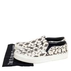 Pre Owned Celine White/Brown Python Leather Slip On Sneakers Size 39