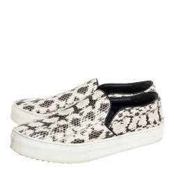 Pre Owned Celine White/Brown Python Leather Slip On Sneakers Size 39
