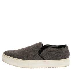 Pre Owned Celine Grey/Black Wool Slip On Sneakers Size 39