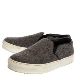Pre Owned Celine Grey/Black Wool Slip On Sneakers Size 39