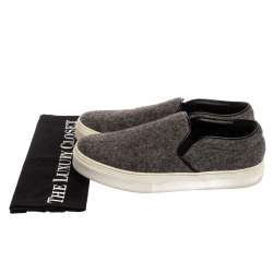 Pre Owned Celine Grey/Black Wool Slip On Sneakers Size 39