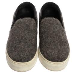 Pre Owned Celine Grey/Black Wool Slip On Sneakers Size 39