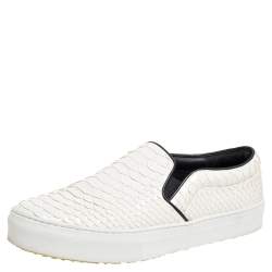Pre Owned Celine White Glossy Python Slip On Sneakers Size 39