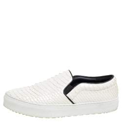 Pre Owned Celine White Glossy Python Slip On Sneakers Size 39