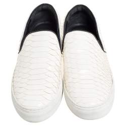 Pre Owned Celine White Glossy Python Slip On Sneakers Size 39