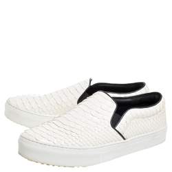 Pre Owned Celine White Glossy Python Slip On Sneakers Size 39