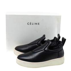Pre Owned Celine Black Leather Slip On Sneakers Size 38