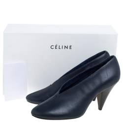 Pre Owned Celine Blue Leather V Neck Pumps Size 39