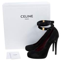 Pre Owned Celine Black Suede Leather Ankle Cuff Pumps Size 38