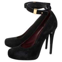 Pre Owned Celine Black Suede Leather Ankle Cuff Pumps Size 38