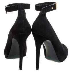 Pre Owned Celine Black Suede Leather Ankle Cuff Pumps Size 38