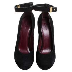 Pre Owned Celine Black Suede Leather Ankle Cuff Pumps Size 38