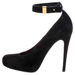 Pre Owned Celine Black Suede Leather Ankle Cuff Pumps Size 38