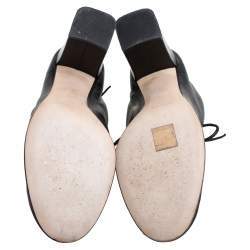 Pre Owned حذاء بوت كاحل سيلين جلد أسود بكعب مربع عريض مقاس 39