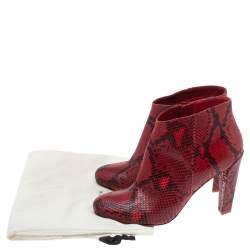 Pre Owned Celine Red Python Block Heels Ankle Boots Size 38