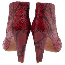 Pre Owned Celine Red Python Block Heels Ankle Boots Size 38