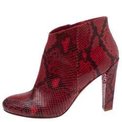 Pre Owned Celine Red Python Block Heels Ankle Boots Size 38