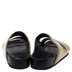 Pre Owned Celine Beige Patent Leather Flat Slide Sandals Size 37