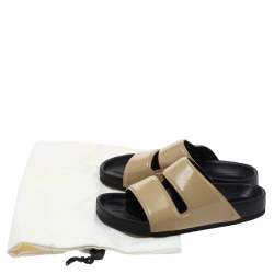 Pre Owned Celine Beige Patent Leather Flat Slide Sandals Size 37