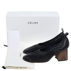 Pre Owned Celine Black Leather Ballerina Block Heel Pumps Size 39