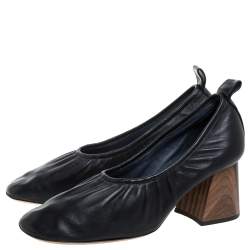 Pre Owned Celine Black Leather Ballerina Block Heel Pumps Size 39