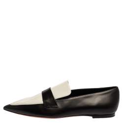 Pre Owned Celine Monochrome Leather Pointed Toe Slip On Loafers Size 36