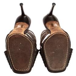 Pre Owned Celine Dark Brown Leather Vintage Strappy Slide Sandals Size 38.5