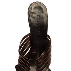 Pre Owned Celine Dark Brown Leather Vintage Strappy Slide Sandals Size 38.5