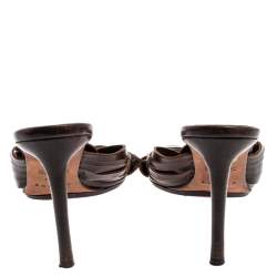 Pre Owned Celine Dark Brown Leather Vintage Strappy Slide Sandals Size 38.5