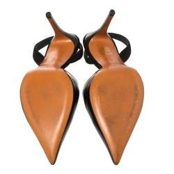 Pre Owned Celine Black Leather Pointed Toe Slingback Pumps Size 38