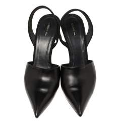 Pre Owned Celine Black Leather Pointed Toe Slingback Pumps Size 38