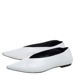 Pre Owned Celine White Leather V-Neck Ballet Flats Size 37
