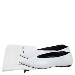 Pre Owned Celine White Leather V-Neck Ballet Flats Size 37