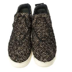 Pre Owned Céline Brown Tweed Platform Slip-On Sneakers Size 38