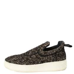 Pre Owned Céline Brown Tweed Platform Slip-On Sneakers Size 38